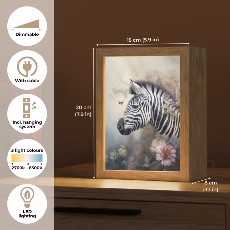 Zebra - Wilde dieren - Vlinder - Bloemen Light Box met kabel (Tafellamp) klein -USP_EN