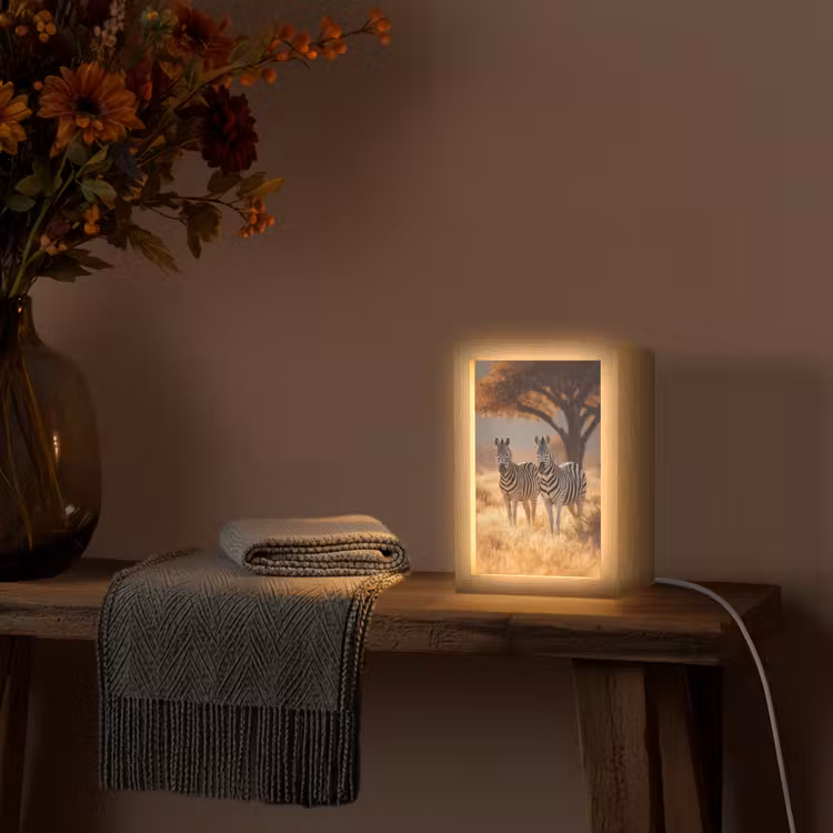 Zebra's - Savannelandschap - Gras Light Box met kabel (Tafellamp) klein -sfeer4