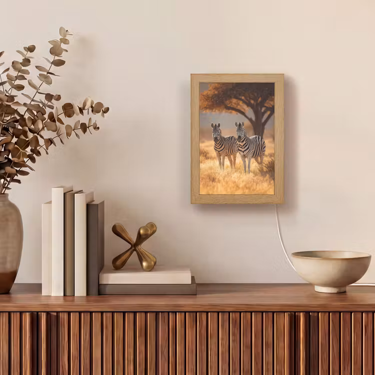 Zebra's - Savannelandschap - Gras Light Box met kabel (Tafellamp) klein -sfeer2