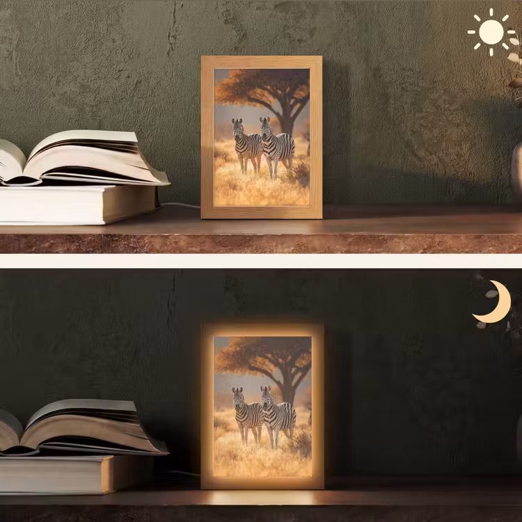 Zebra's - Savannelandschap - Gras Light Box met kabel (Tafellamp) klein -sfeer3