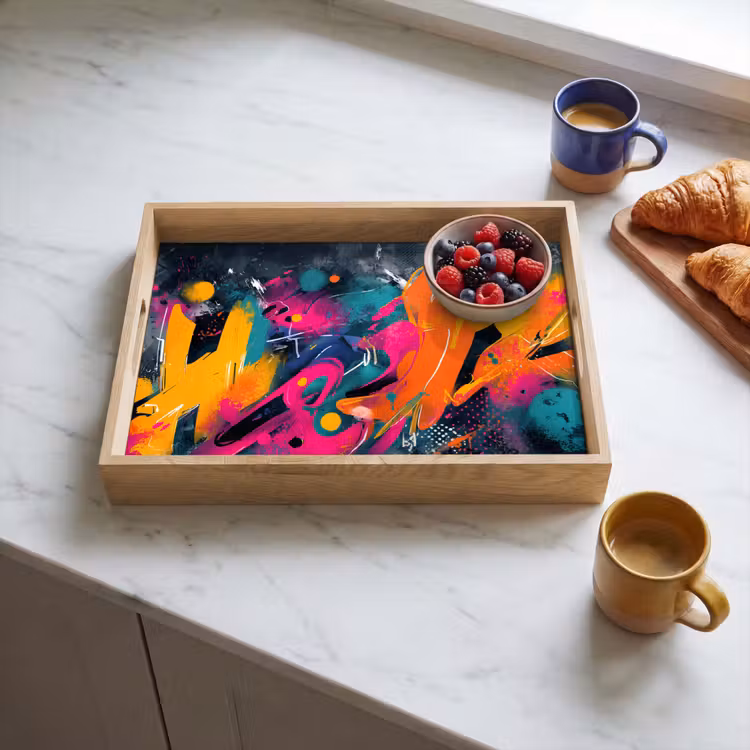 Abstract - Graffiti - Kleurrijk - Verfspatten Dienblad Rechthoek middel -sfeer2