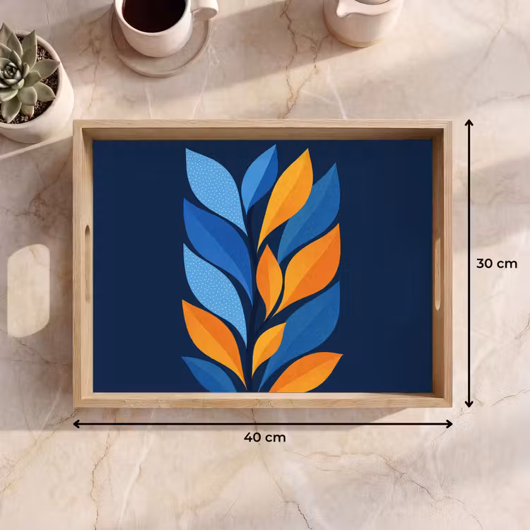 Abstract - Bladeren - Blauw Dienblad Rechthoek middel -USP_Formaat