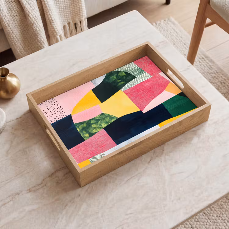 Abstract - Roze - Lappen - Vormen - Geel Dienblad Rechthoek middel -sfeer1