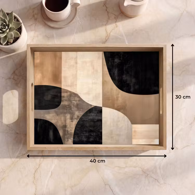Abstract - Vlakken - Zwart - Rond Dienblad Rechthoek middel -USP_Formaat