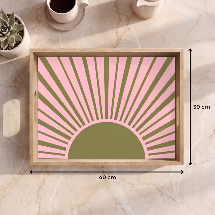 Abstract - Stralen - Grafisch - Roze - Groen Dienblad Rechthoek middel -USP_Formaat