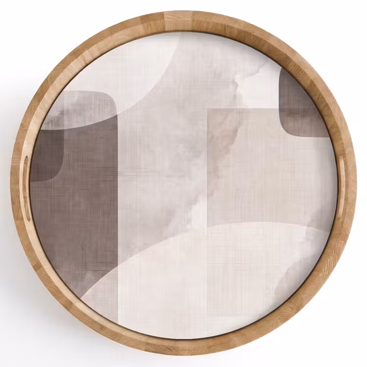 Tray - Abstract Shapes - Beige - Abstracte vormen - Beige Dienblad Rond middel