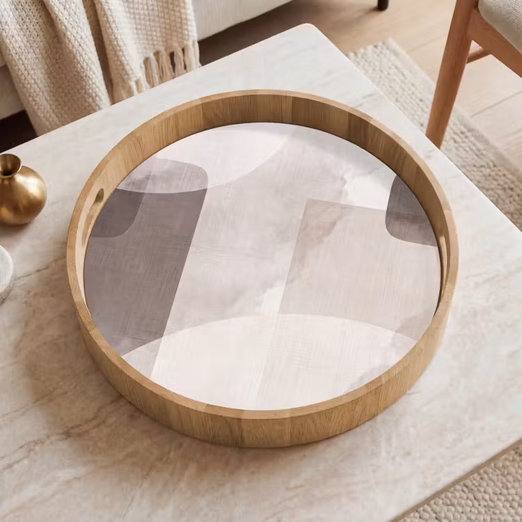 Tray - Abstract Shapes - Beige - Abstracte vormen - Beige Dienblad Rond middel