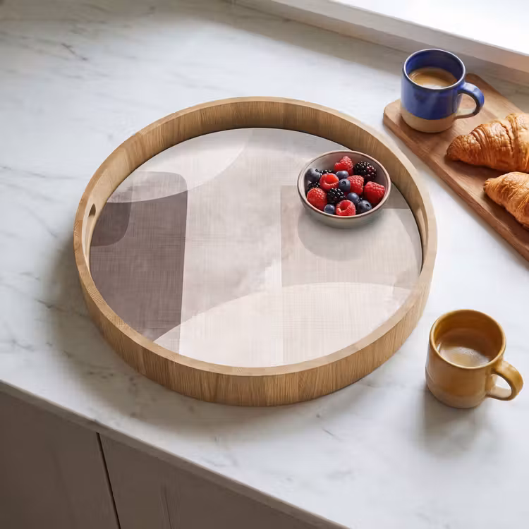 Tray - Abstract Shapes - Beige - Abstracte vormen - Beige Dienblad Rond middel