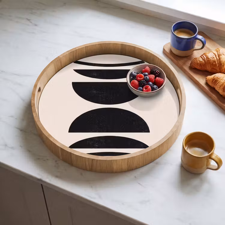 Tray - Abstract - Shapes - Black - Abstract - Vormen - Zwart Dienblad Rond middel