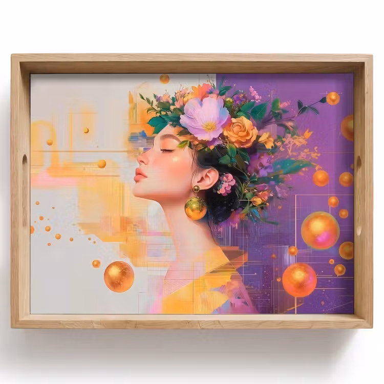 Abstract - Vrouw - Bloemenkroon - Goud Dienblad Rechthoek middel -z3d_shopping