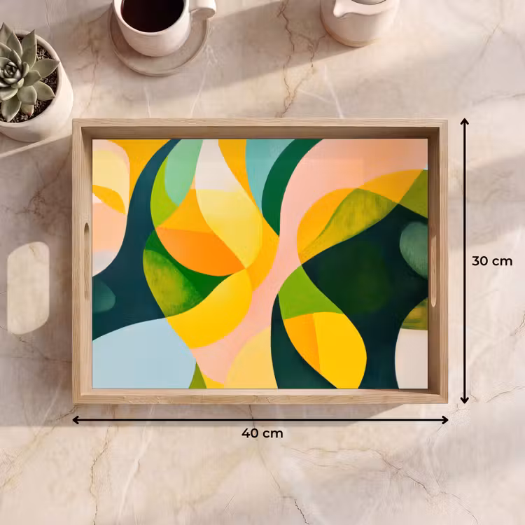 Abstract - Geel - Roze - Groen Dienblad Rechthoek middel -USP_Formaat
