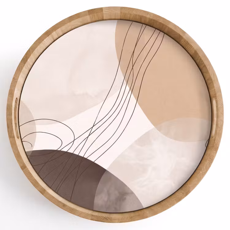 Tray - Abstraction - Beige - Modern - Abstractie - Beige - Modern Dienblad Rond middel