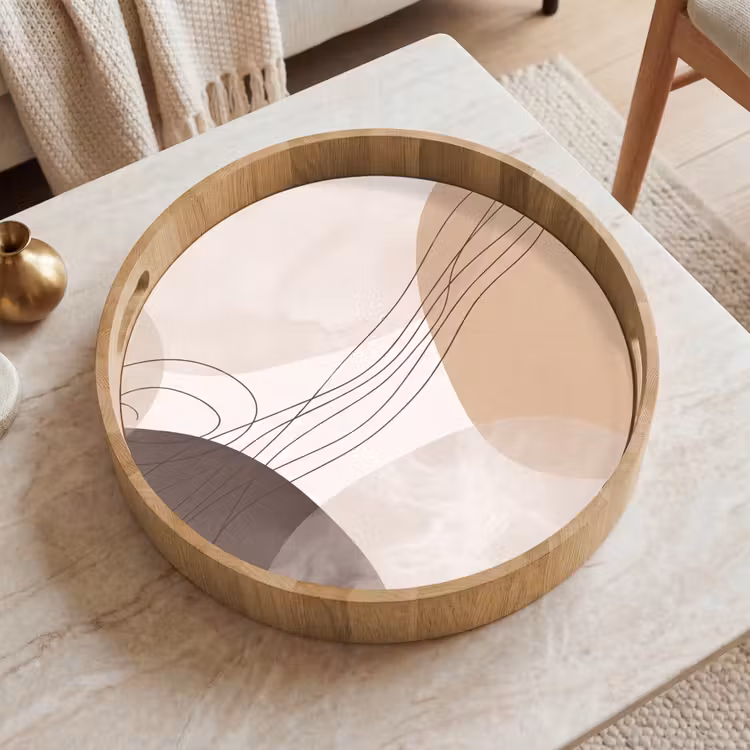 Tray - Abstraction - Beige - Modern - Abstractie - Beige - Modern Dienblad Rond middel