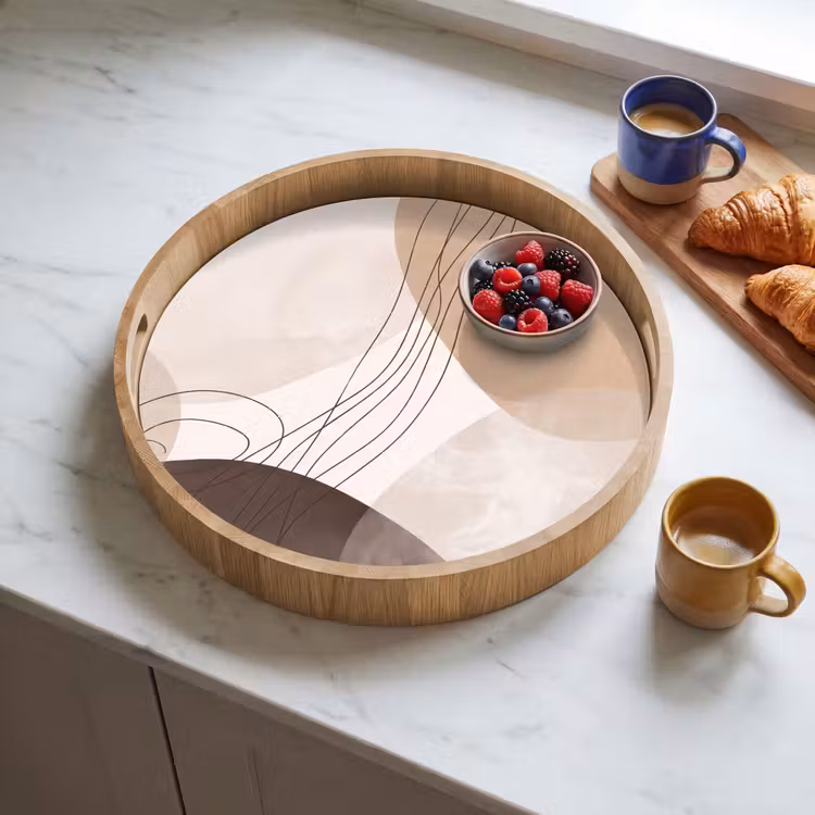 Tray - Abstraction - Beige - Modern - Abstractie - Beige - Modern Dienblad Rond middel