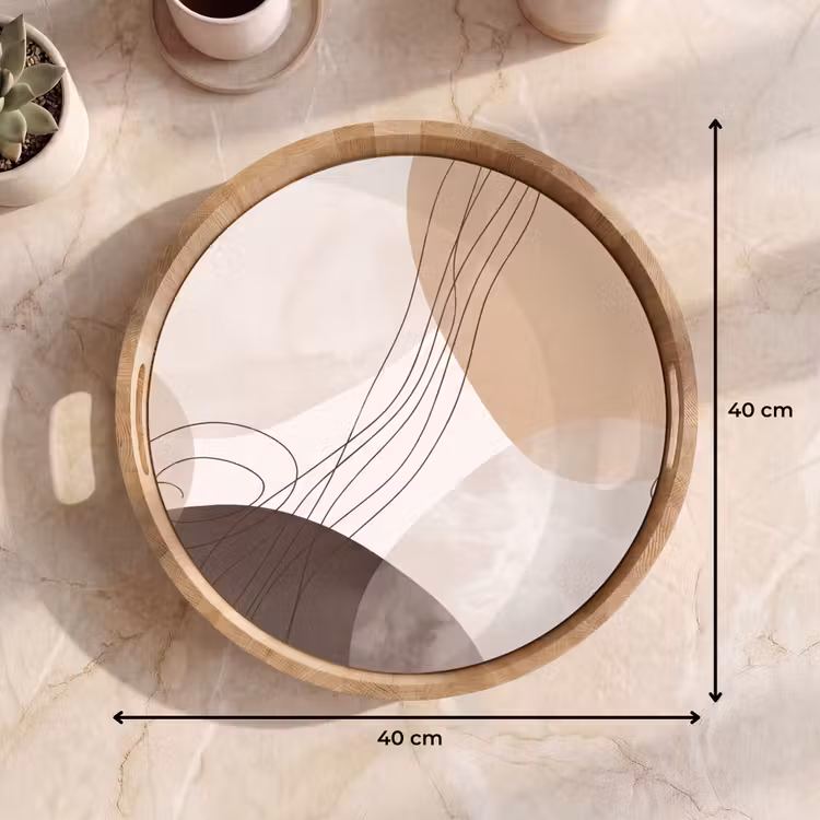 Tray - Abstraction - Beige - Modern - Abstractie - Beige - Modern Dienblad Rond middel