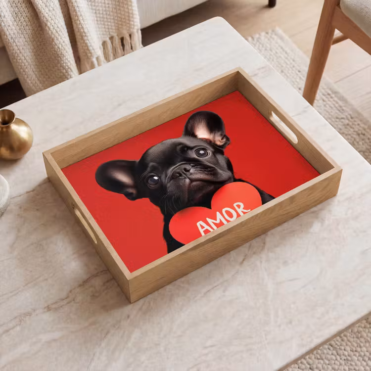 Amor - Hond - Hartje - Rood Dienblad Rechthoek middel -sfeer1