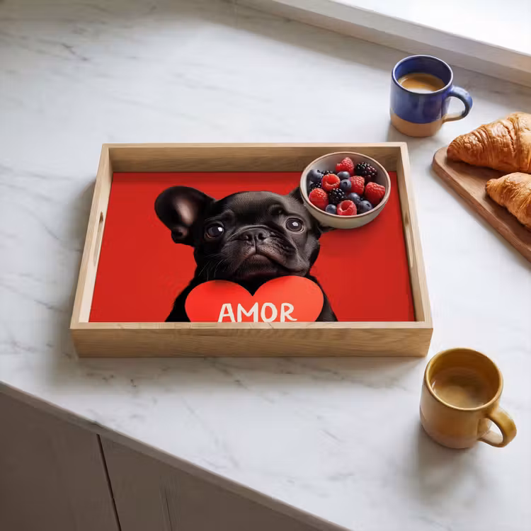 Amor - Hond - Hartje - Rood Dienblad Rechthoek middel -sfeer2