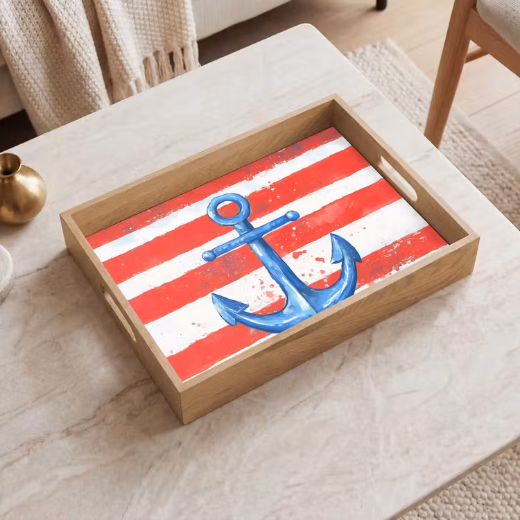 Anker - Verfspatten - Rood - Blauw Dienblad Rechthoek middel -sfeer1