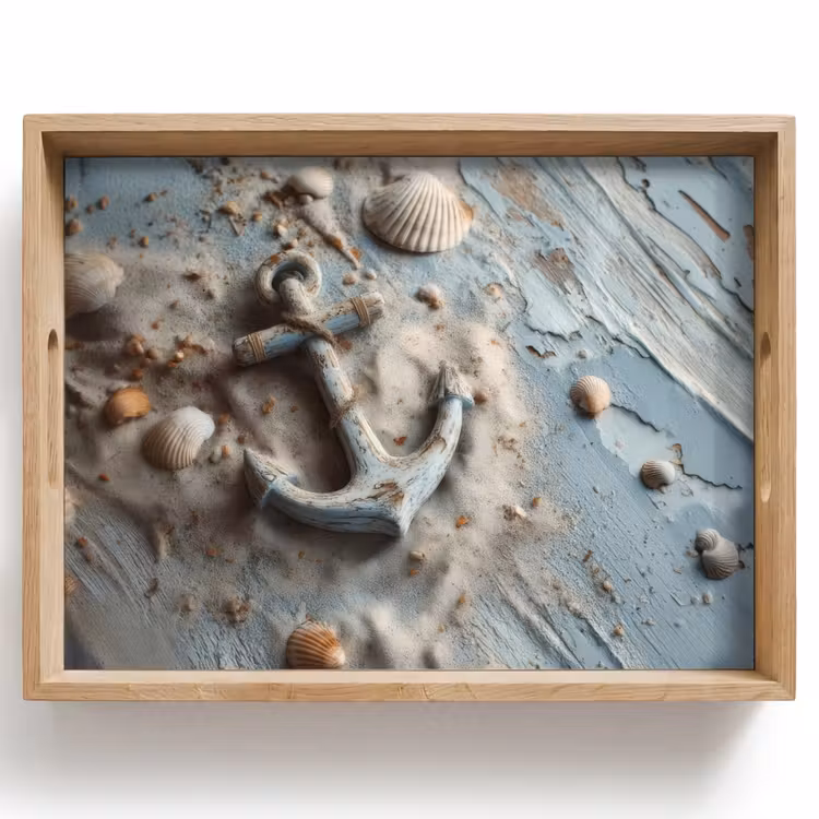 Anker - Hout - Schelpen - Zand Dienblad Rechthoek middel -z3d_shopping