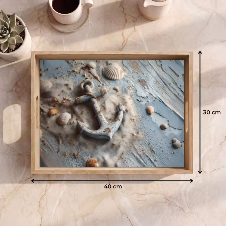 Anker - Hout - Schelpen - Zand Dienblad Rechthoek middel -USP_Formaat