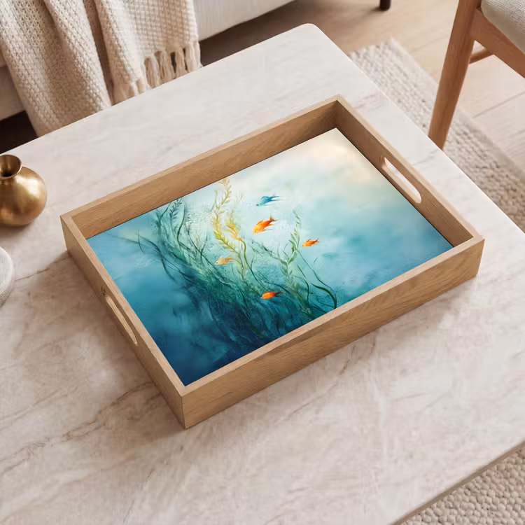 Waterplanten - Vissen - Kleurrijk - Water Dienblad Rechthoek middel -sfeer1