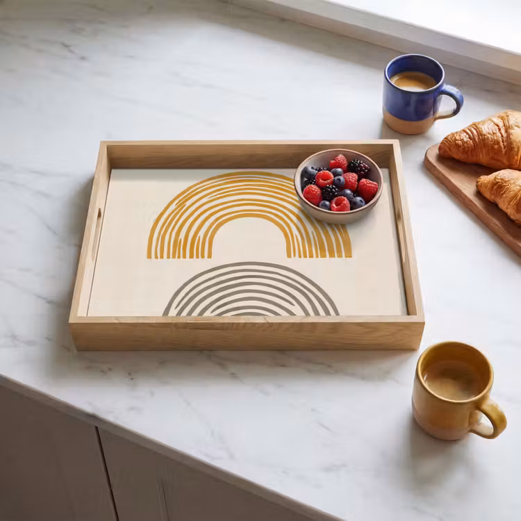Bogen - Lijnen - Oranje - Minimalistisch Dienblad Rechthoek middel -sfeer2