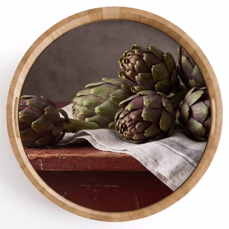 Tray - Artichoke - Food - Rustic - Artisjok - Eten - Rustiek Dienblad Rond middel