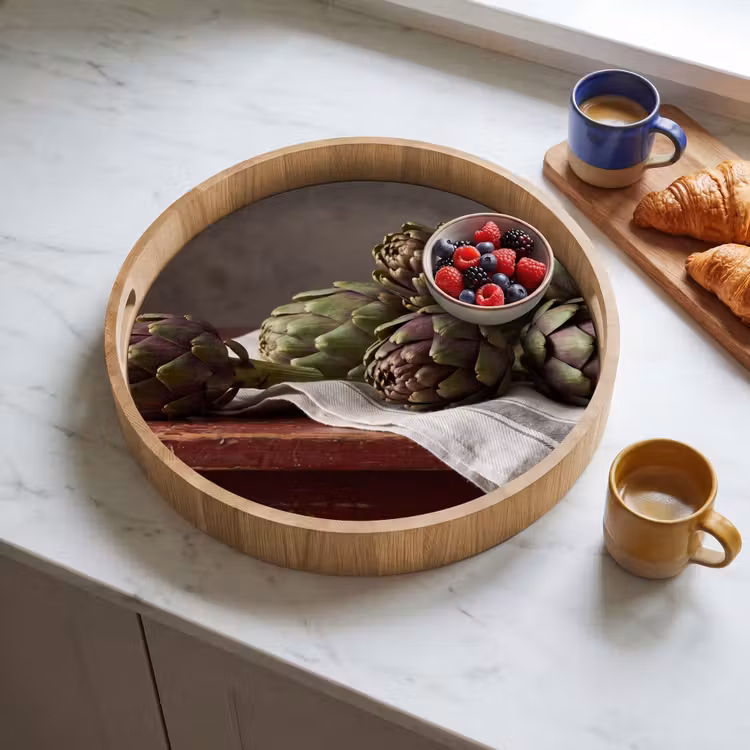 Tray - Artichoke - Food - Rustic - Artisjok - Eten - Rustiek Dienblad Rond middel