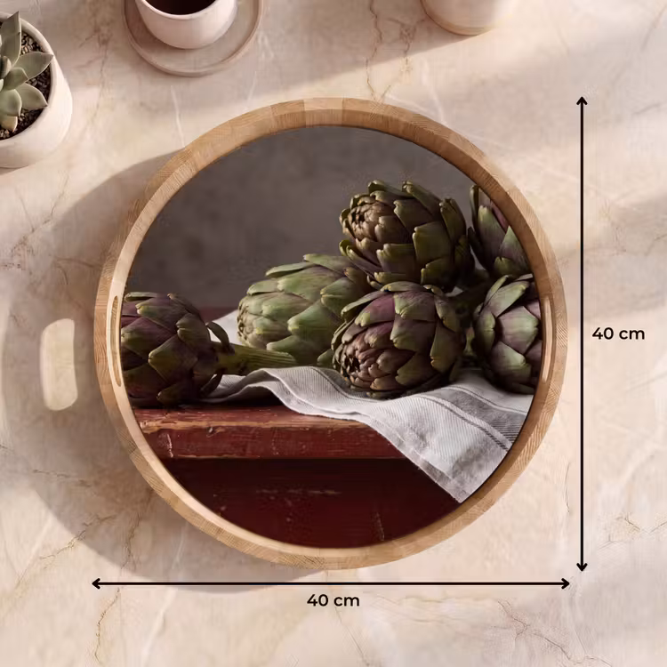 Tray - Artichoke - Food - Rustic - Artisjok - Eten - Rustiek Dienblad Rond middel