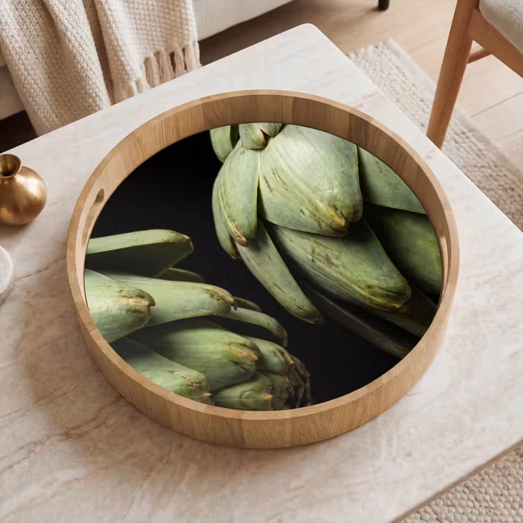 Tray - Artichoke - Green - Food - Artisjok - Groen - Eten Dienblad Rond middel