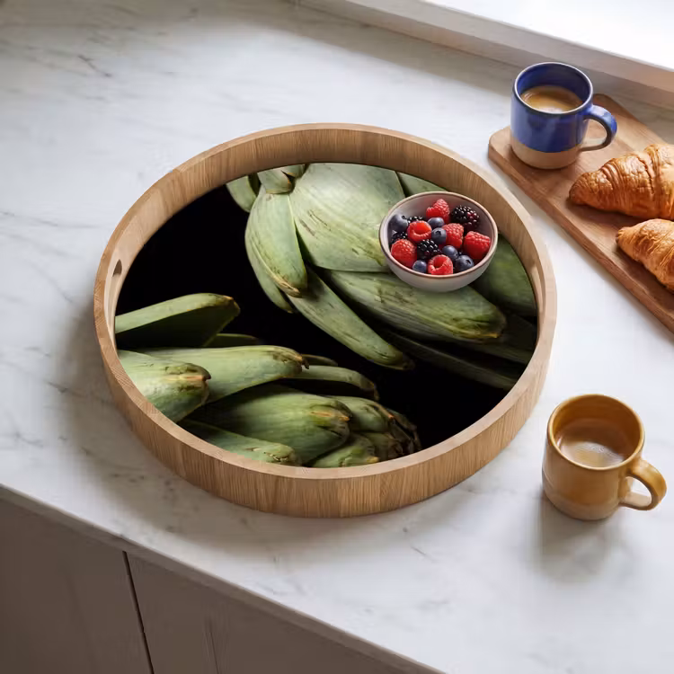 Tray - Artichoke - Green - Food - Artisjok - Groen - Eten Dienblad Rond middel