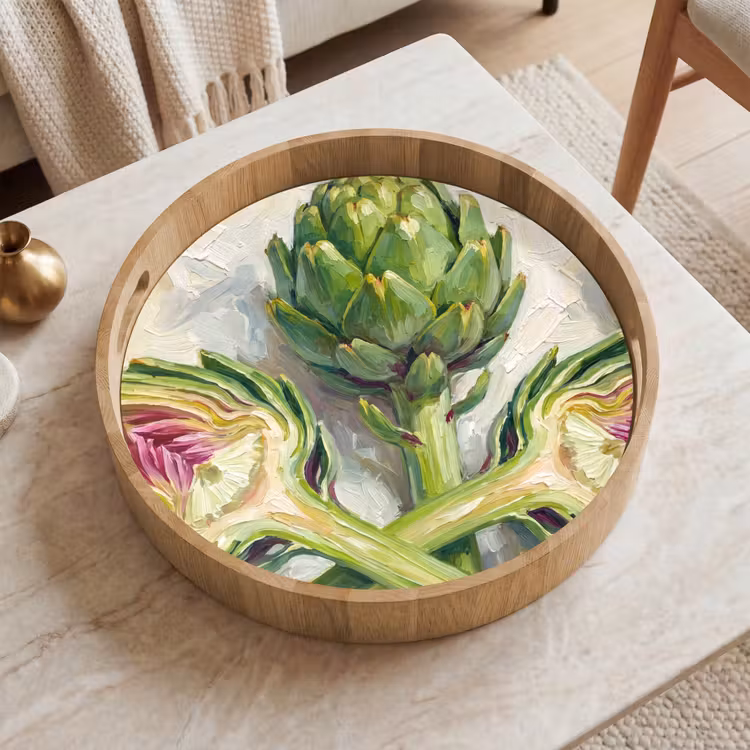 Tray - Artichoke - Lemon - Food - Artisjok - Citroen - Eten Dienblad Rond middel