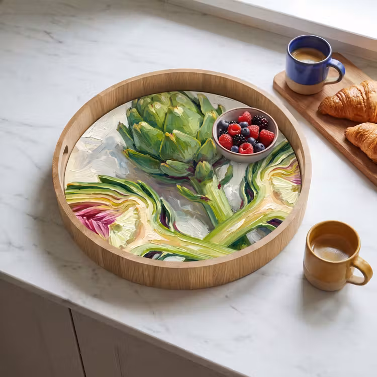 Tray - Artichoke - Lemon - Food - Artisjok - Citroen - Eten Dienblad Rond middel