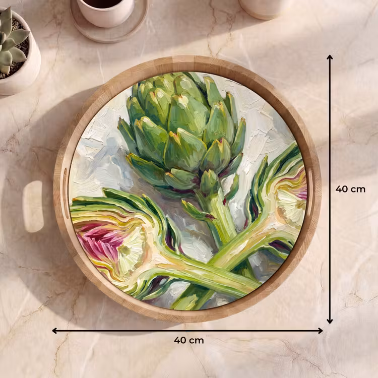 Tray - Artichoke - Lemon - Food - Artisjok - Citroen - Eten Dienblad Rond middel