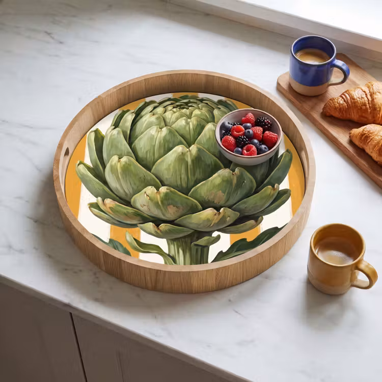 Tray - Artichoke - Modern - Vegetable - Artisjok - Modern - Groente Dienblad Rond middel