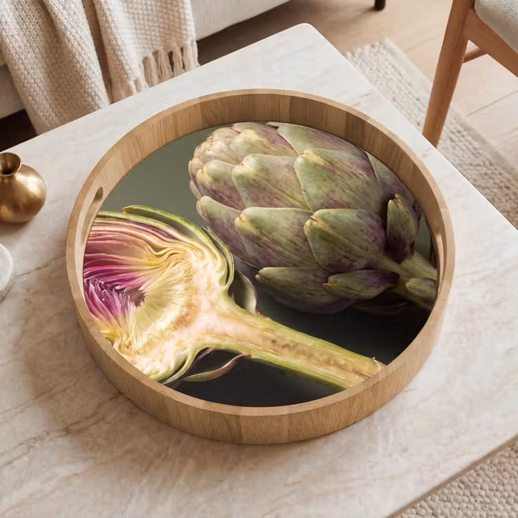 Tray - Artichoke - Purple - Food - Artisjok - Paars - Voedsel Dienblad Rond middel