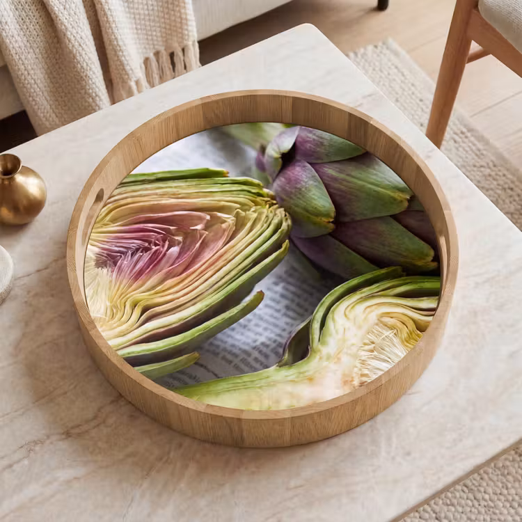 Tray - Artichoke - Sliced - Food - Artisjok - Doorgesneden - Eten Dienblad Rond middel