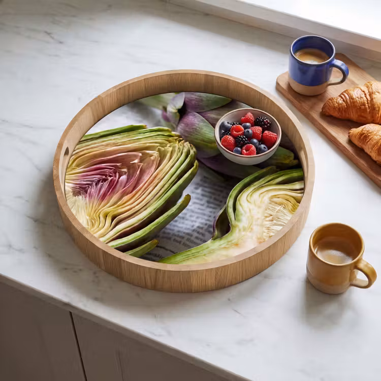 Tray - Artichoke - Sliced - Food - Artisjok - Doorgesneden - Eten Dienblad Rond middel