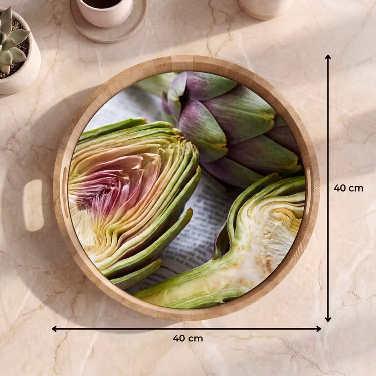 Tray - Artichoke - Sliced - Food - Artisjok - Doorgesneden - Eten Dienblad Rond middel