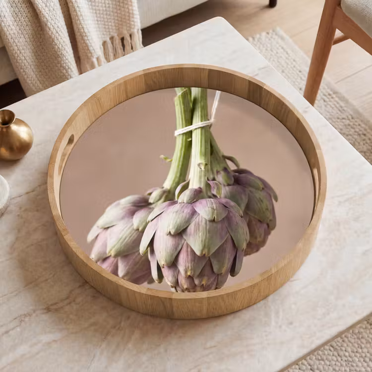 Tray - Artichokes - Hanging - Vegetables - Artisjokken - Hangend - Groenten Dienblad Rond middel