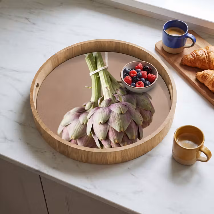Tray - Artichokes - Hanging - Vegetables - Artisjokken - Hangend - Groenten Dienblad Rond middel