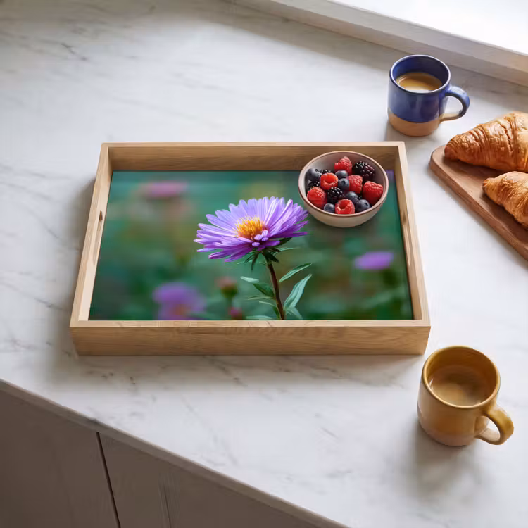 Aster - Paars - Bloem - Blaadjes Dienblad Rechthoek middel -sfeer2