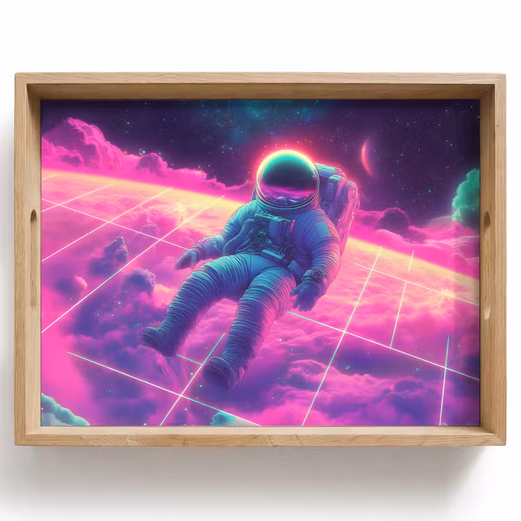 Astronaut - Neon - Roze - Wolken Dienblad Rechthoek middel -z3d_shopping