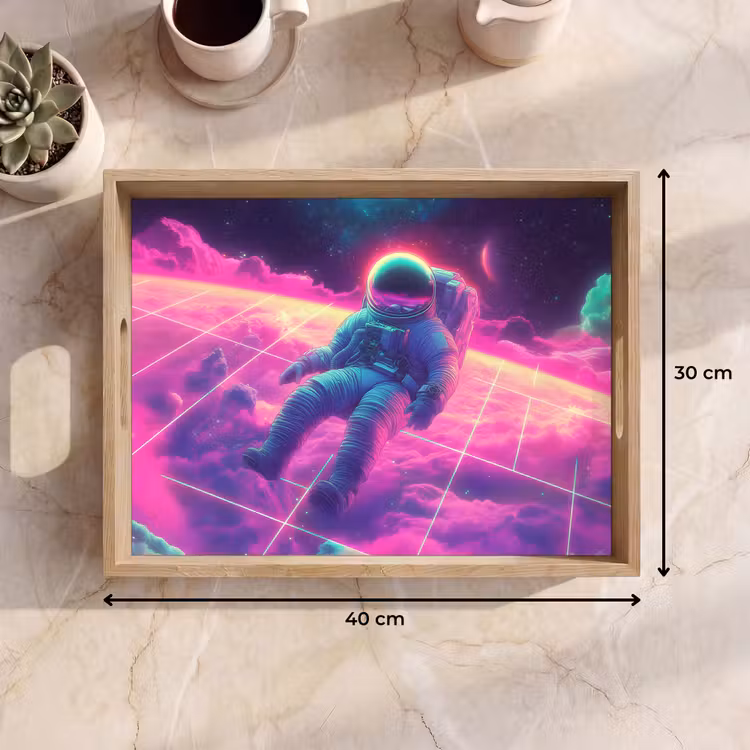 Astronaut - Neon - Roze - Wolken Dienblad Rechthoek middel -USP_Formaat