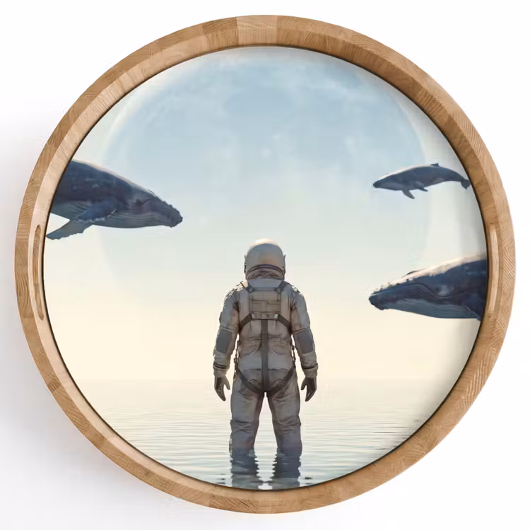 Tray - Astronaut - Whale - Fantasy - Ruimtevaarder - Walvis - Fantasie Dienblad Rond middel