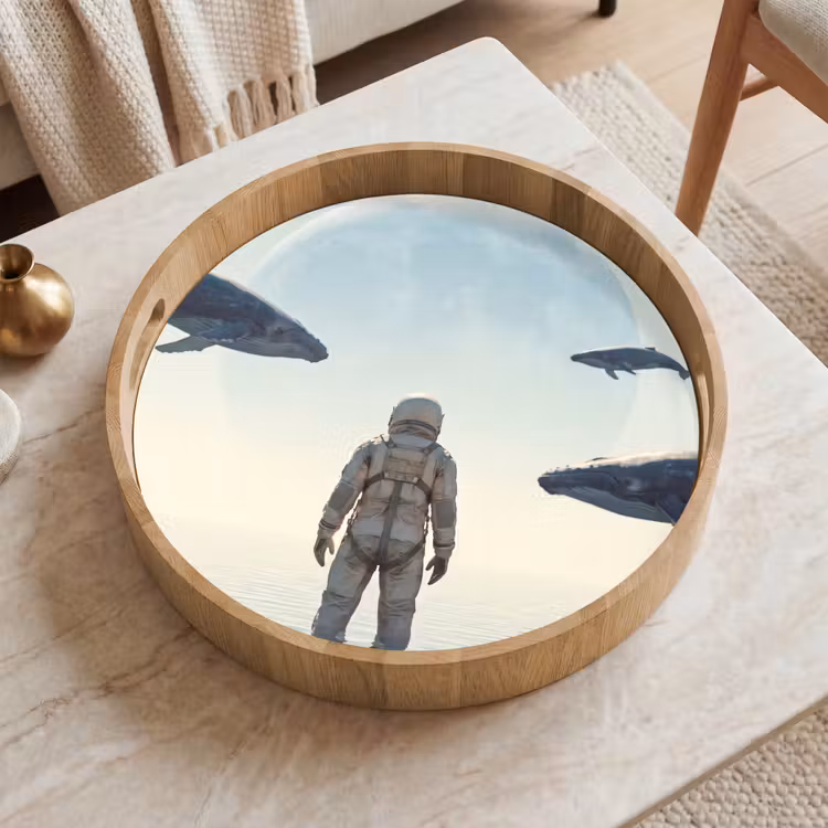 Tray - Astronaut - Whale - Fantasy - Ruimtevaarder - Walvis - Fantasie Dienblad Rond middel