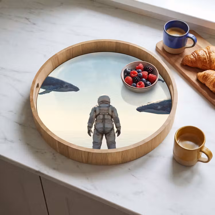 Tray - Astronaut - Whale - Fantasy - Ruimtevaarder - Walvis - Fantasie Dienblad Rond middel