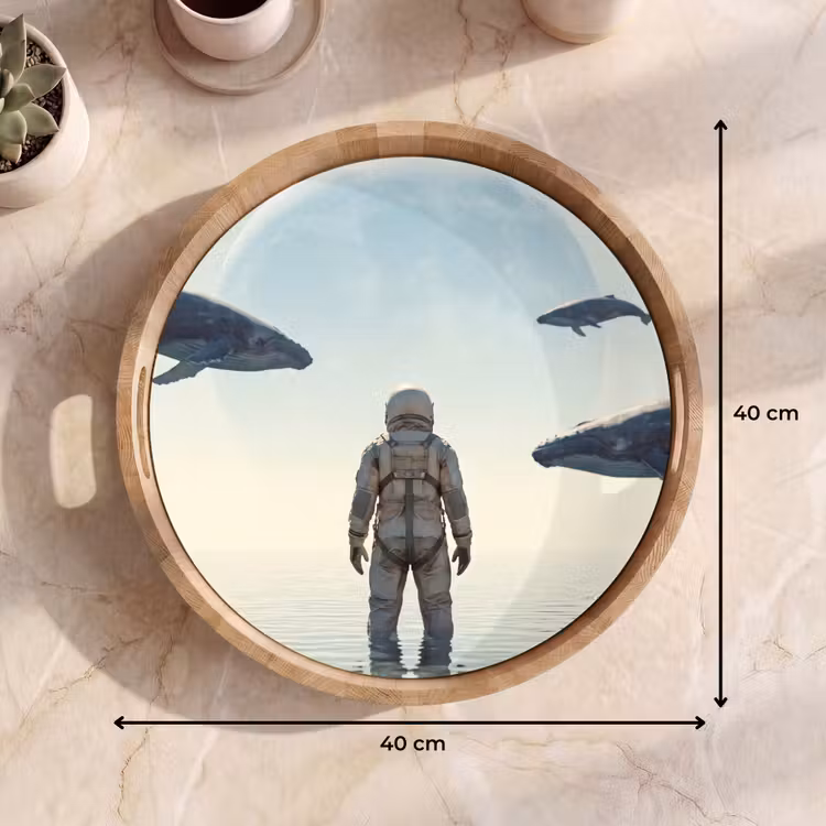 Tray - Astronaut - Whale - Fantasy - Ruimtevaarder - Walvis - Fantasie Dienblad Rond middel