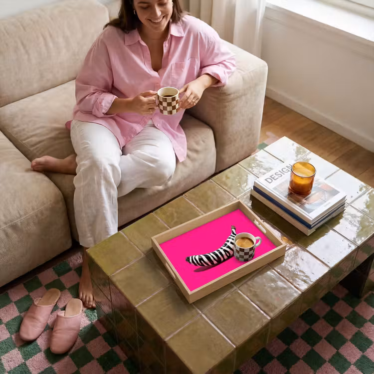 Banaan - Zebraprint - Roze Dienblad Rechthoek middel -sfeer3