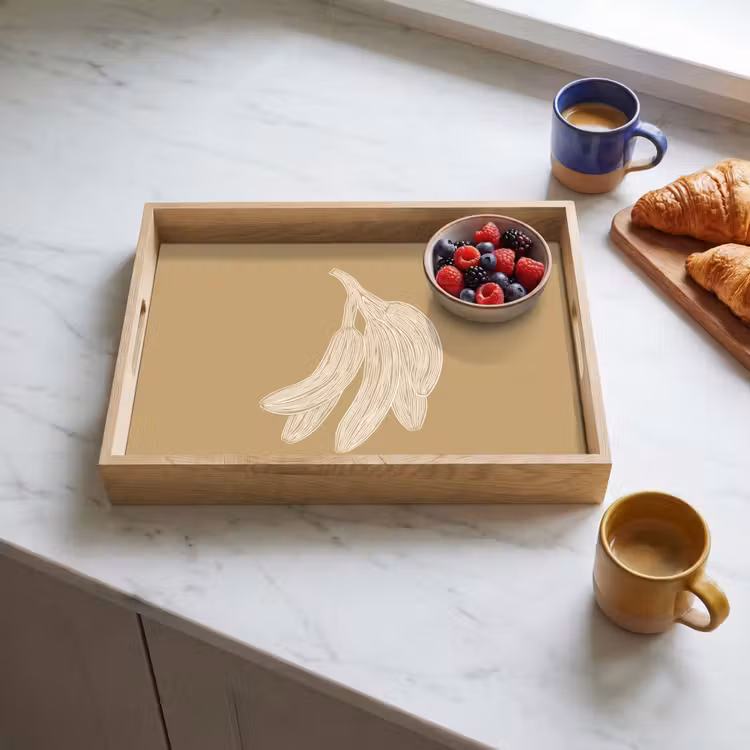 Bananen - Beige - Lijntekening - Minimalistisch Dienblad Rechthoek middel -sfeer2